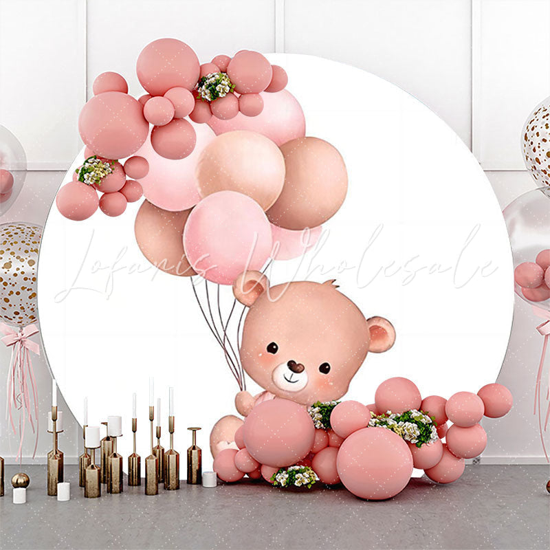 Lofaris Round Balloons White Teddy Bear Baby Shower Backdrop