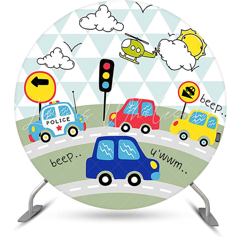 Lofaris Round Beep Traffic Sunny Day Birthday Backdrop