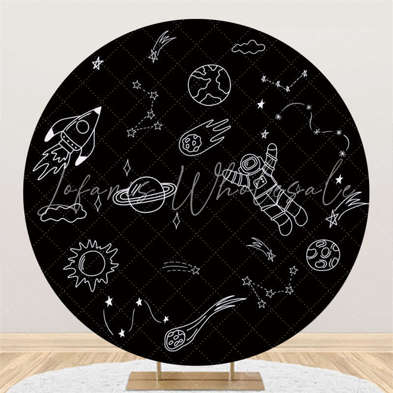 Lofaris Round Black And White Sketch Starry Sky Birthday Backdrop
