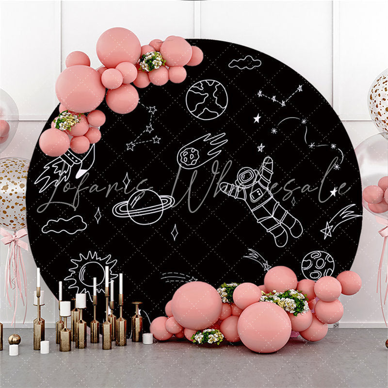 Lofaris Round Black And White Sketch Starry Sky Birthday Backdrop