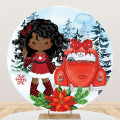 Lofaris Round Black Girl And Red Car Happy Birthday Backdrop
