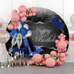 Lofaris Round Black Silver Highheel Balloon Birthday Backdrop
