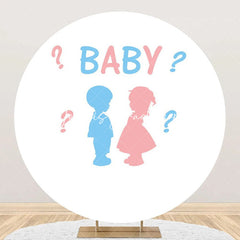 Lofaris Round Blue Pink Baby Outline Gender Reveal Backdrop