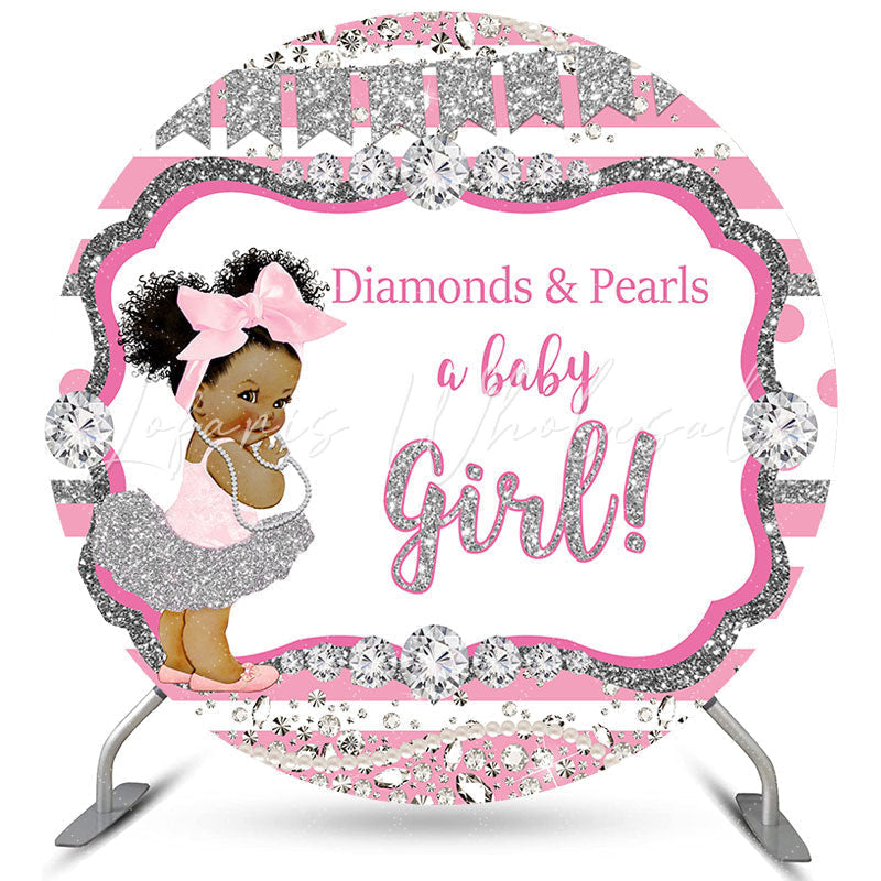 Lofaris Round Diamonds Pearls A Baby Girl Shower Backdrop