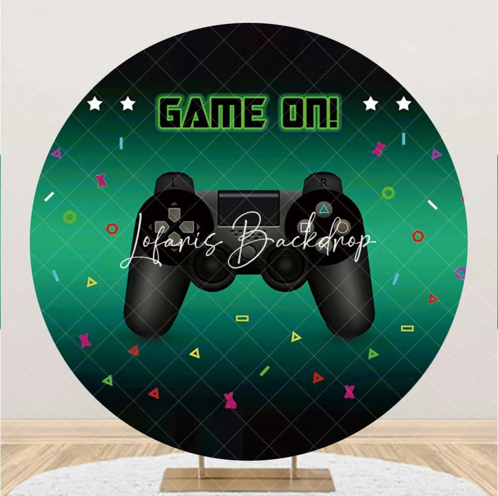 Lofaris Round Game On Gamepad Button Green Party Backdrop