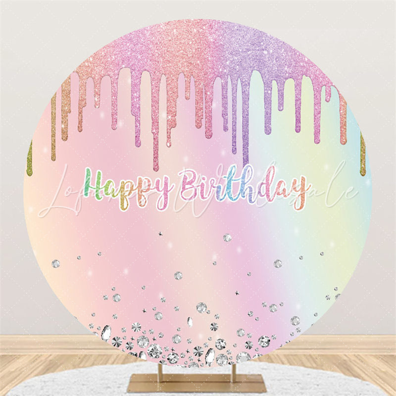 Lofaris Round Glitter Pink Diamonds Happy Birthday Backdrop