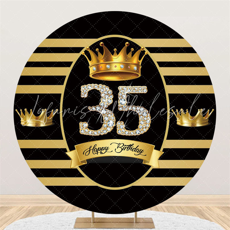 Lofaris Round Gold Black Striped Crown Happy Birthday Backdrop