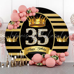Lofaris Round Gold Black Striped Crown Happy Birthday Backdrop