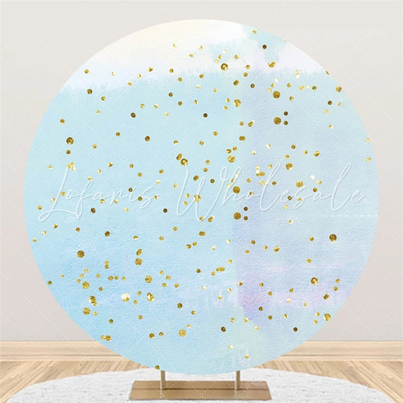 Lofaris Round Gold Glitter And Blue Happy Birthday Backdrop