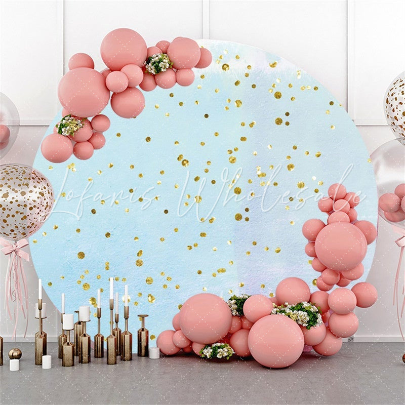 Lofaris Round Gold Glitter And Blue Happy Birthday Backdrop