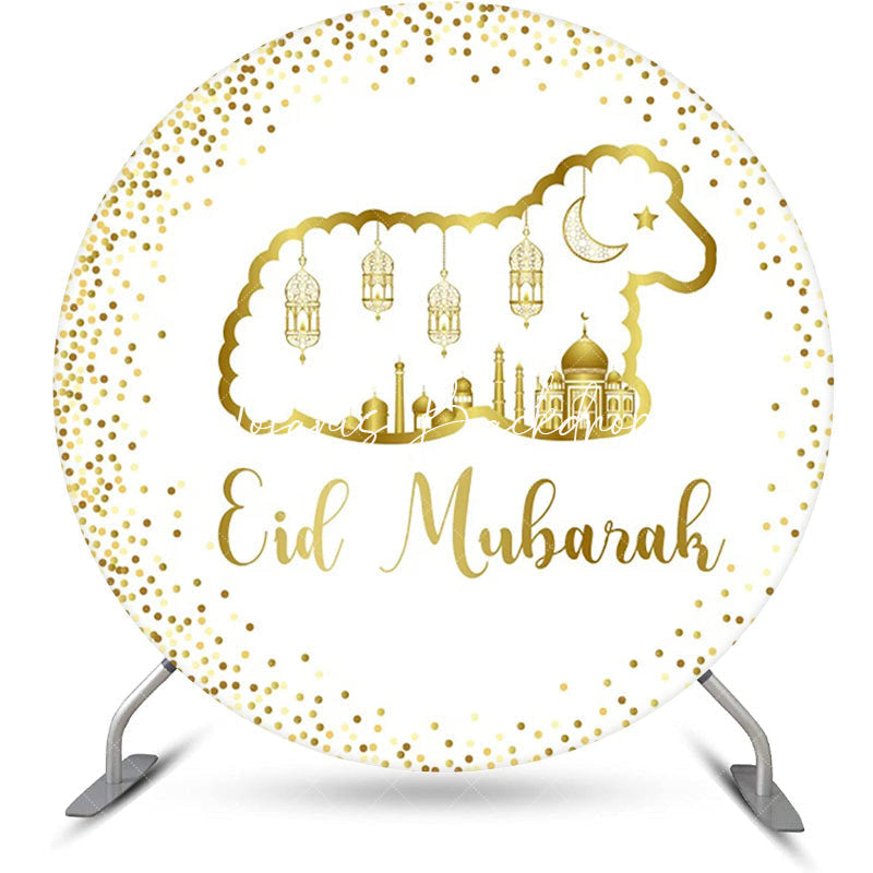 Lofaris Round Gold Glitter Sheep Eid Mubarak Backdrop