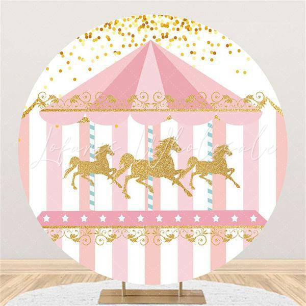 Lofaris Round Golden Horse Happy Birthday Backdrop For Girl