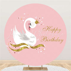Lofaris Round Golden Wave White Swan Happy Birthday Backdrop