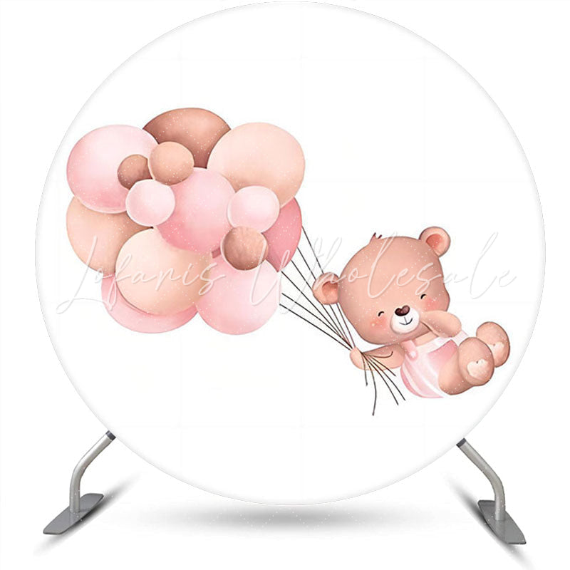 Lofaris Round Pink Balloons Bear Backdrop For Baby Shower