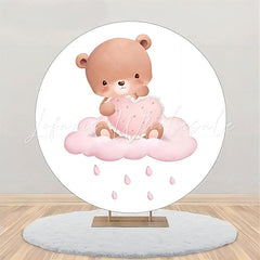 Lofaris Round Pink Cloud Teddy Bear Baby Shower Backdrop