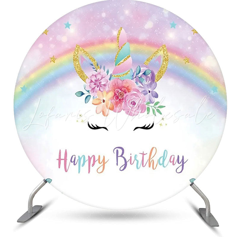 Lofaris Round Rainbow Unicorn Floral Bokeh Birthday Backdrop