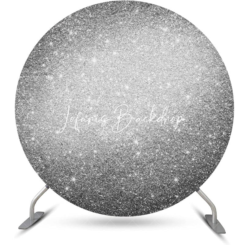 Lofaris Round Silver Glitter Metal Texture Birthday Backdrop
