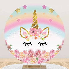 Lofaris Round Star Rainbow Unicorn Floral Birthday Backdrop