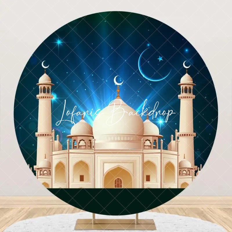 Lofaris Round Starry Sky Beige Castle Eid Mubarak Backdrop