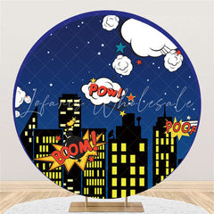 Lofaris Round Stars At Night And House Happy Birthday Backdrop