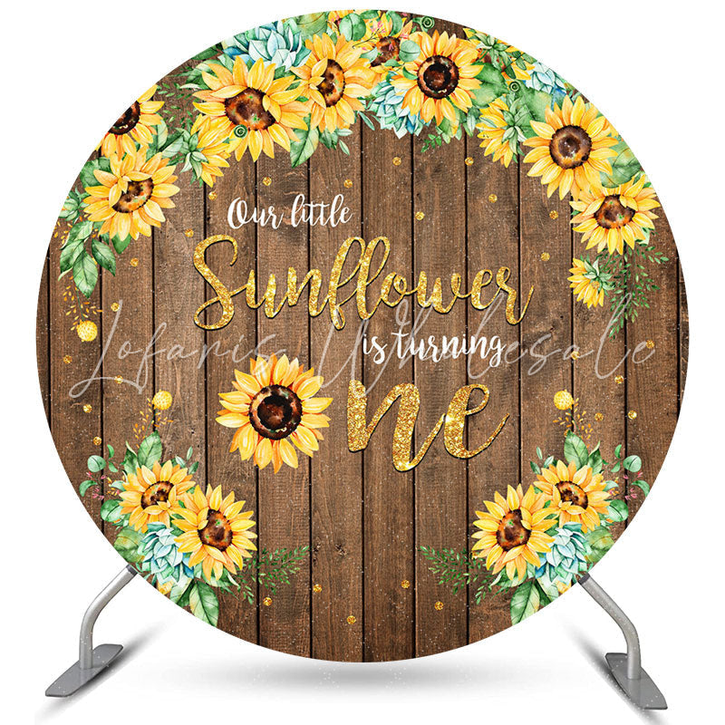 Lofaris Round Sunflower Wooden Happy 1St Birthday Backdrop