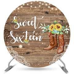 Lofaris Round Sunflowers Wood Sweet Sixteen Birthday Backdrop