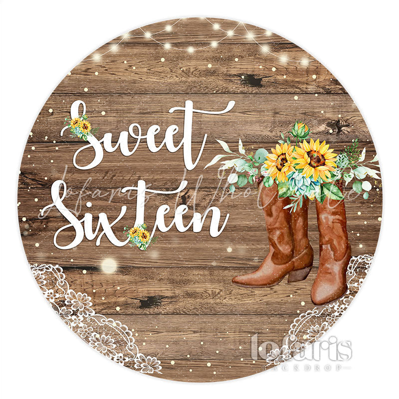 Lofaris Round Sunflowers Wood Sweet Sixteen Birthday Backdrop