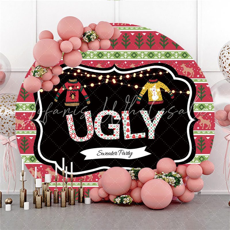 Lofaris Round Ugly Red Sweater Theme Happy Birthday Backdrop