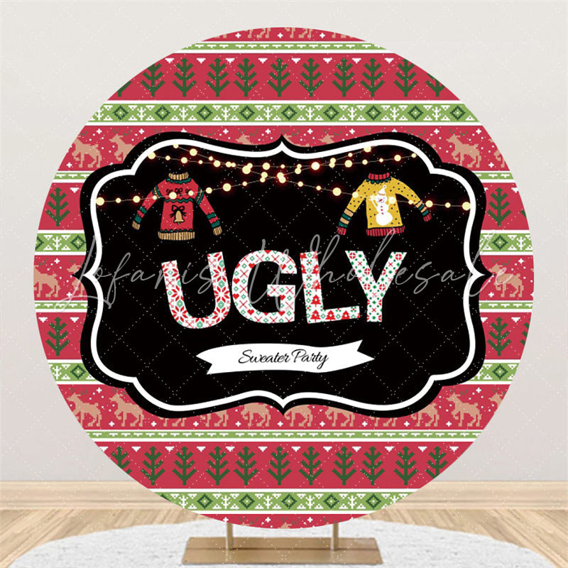 Lofaris Round Ugly Red Sweater Theme Happy Birthday Backdrop