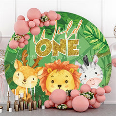 Lofaris Round Wild One Leaves Animals 1st Birthday Backdrop