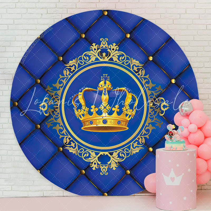 Lofaris Royal Blue Gold Crown Girl Birthday Round Backdrop