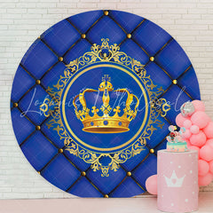 Lofaris Royal Blue Gold Crown Girl Birthday Round Backdrop