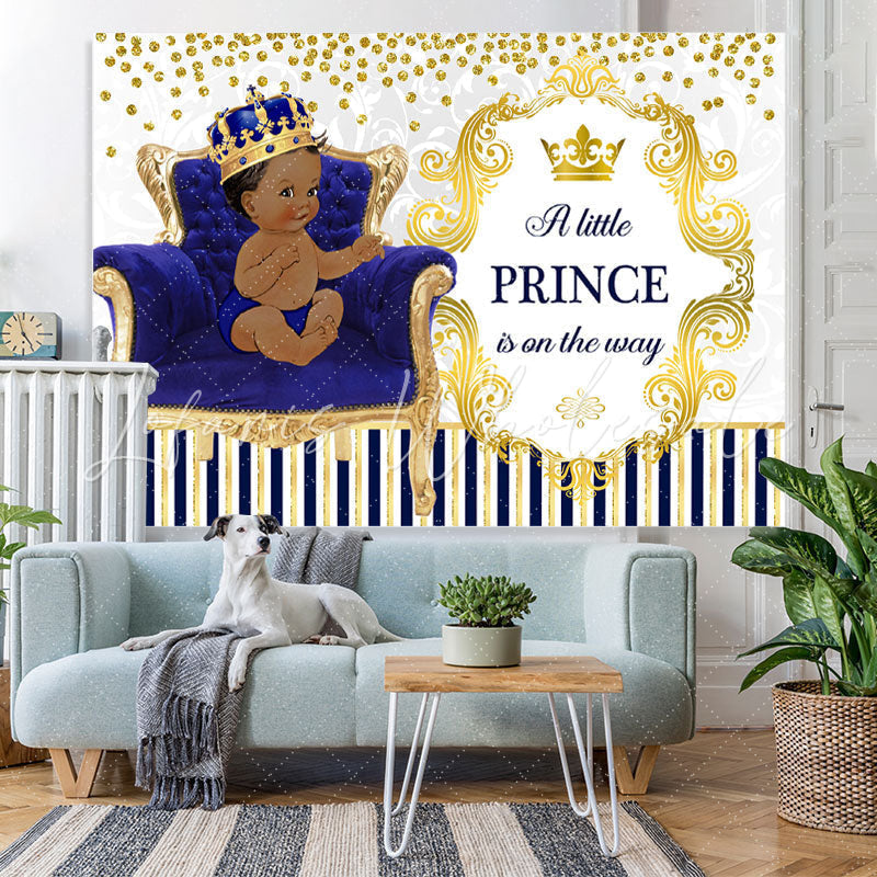 Lofaris Royal Blue Gold King Chair Crown Baby Shower Backdrop