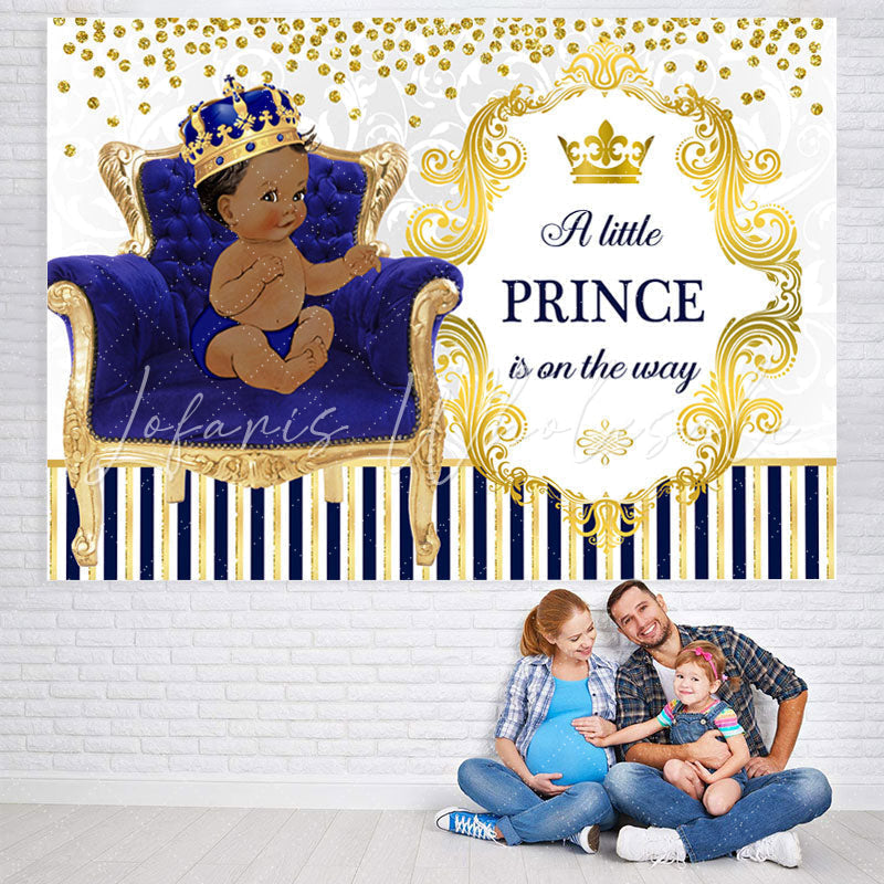Lofaris Royal Blue Gold King Chair Crown Baby Shower Backdrop