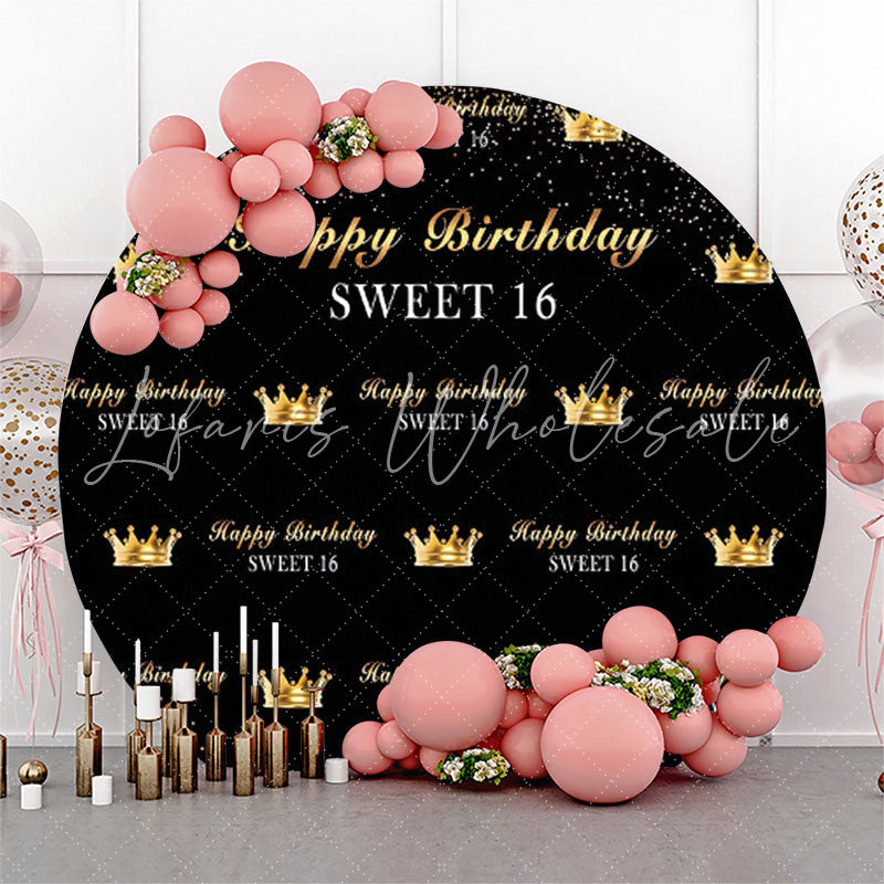 Lofaris Royal Golden Black Sweet 16 Birthday Round Backdrop