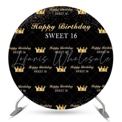 Lofaris Royal Golden Black Sweet 16 Birthday Round Backdrop