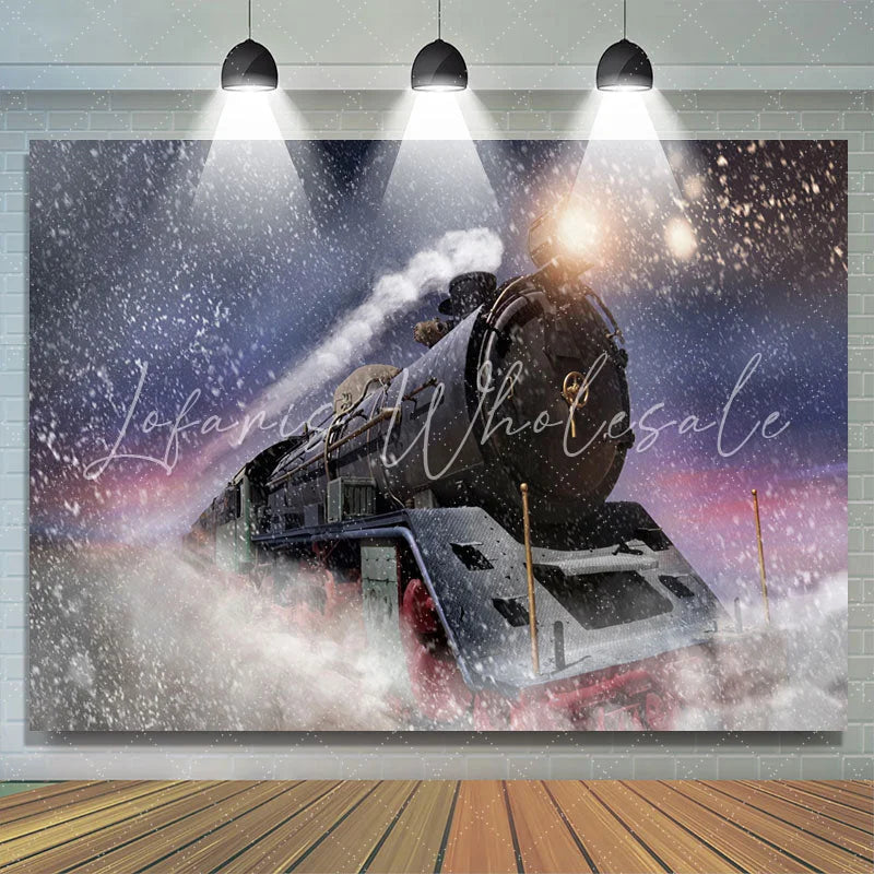 Lofaris Running Train Winter Night Christmas Party Backdrop