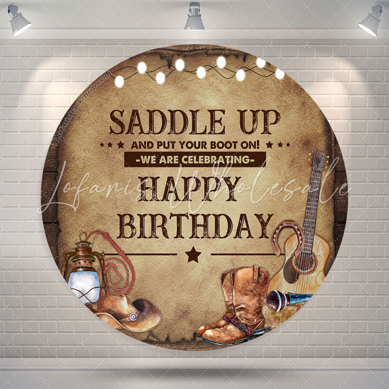 Lofaris Saddle Up Cowboy Circle Happy Birthday Backdrop