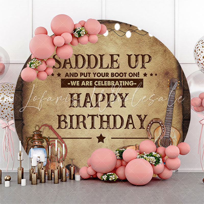 Lofaris Saddle Up Cowboy Circle Happy Birthday Backdrop