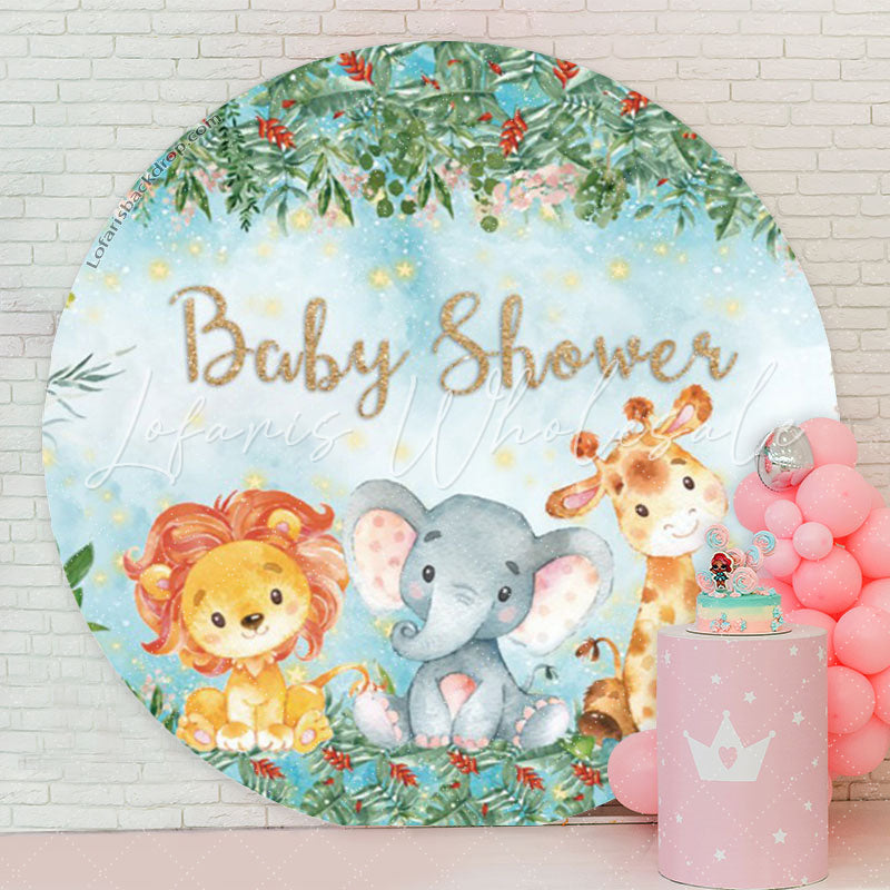 Lofaris Safari Animals Leaves Baby Shower Round Backdrop