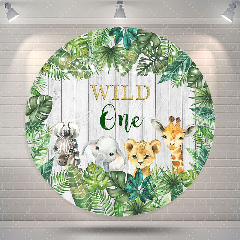 Lofaris Safari Animals Wild One 1st Birthday Round Backdrop