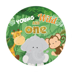 Lofaris Safari Green Forest Happy 1St Birthday Circle Backdrop