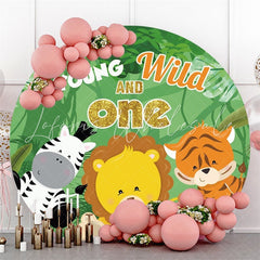 Lofaris Safari Green Forest Happy 1St Birthday Round Backdrop