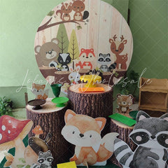 Lofaris Safari Lovely Forest Circle Wooden Baby Shower Backdrop