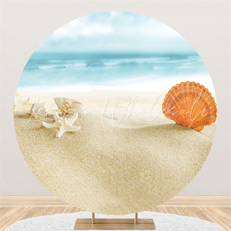 Lofaris Sandy Beach And Shell Scenery Round Backdrop For Summer