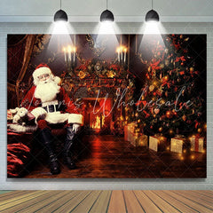 Lofaris Santa Claus And Christmas Tree Decoration Party Backdrop