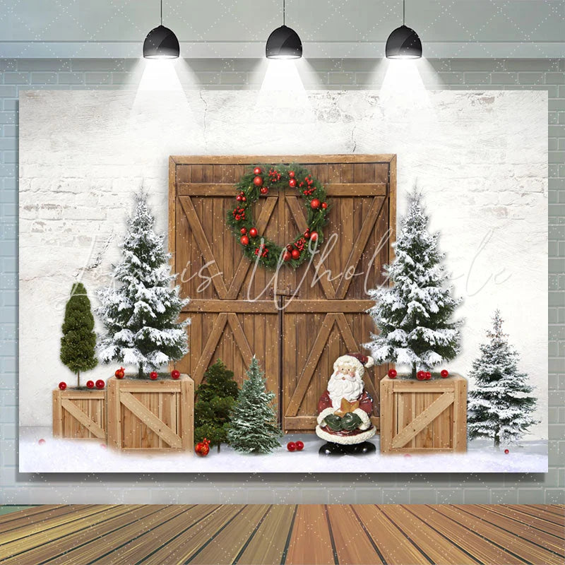 Lofaris Santa Claus Snowy Wooden Door Merry Christmas Backdrop
