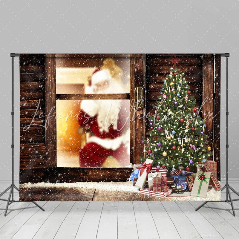 Lofaris Santa Claus Wooden And Tree Christmas Party Backdrop