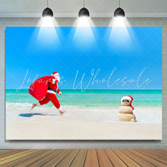 Lofaris Santa Running On The Beach Happy Christmas Backdrop