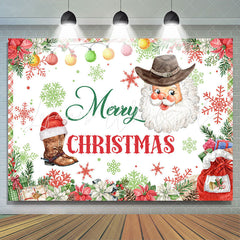 Lofaris Santa Snow Poinsettia Green Red Christmas Backdrop